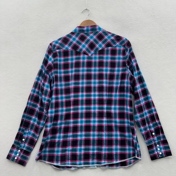 Tin Haul Women’s Large Pink Blue Black Plaid Button Up Shirt Accent Print - Picture 2 of 7